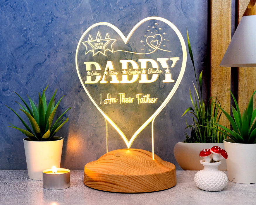 Daddy Kalp Şeklinde Babalar Günü Hediyesi, Kişiye Özel Daddy Hediye İsim Yazılı Led Lamba