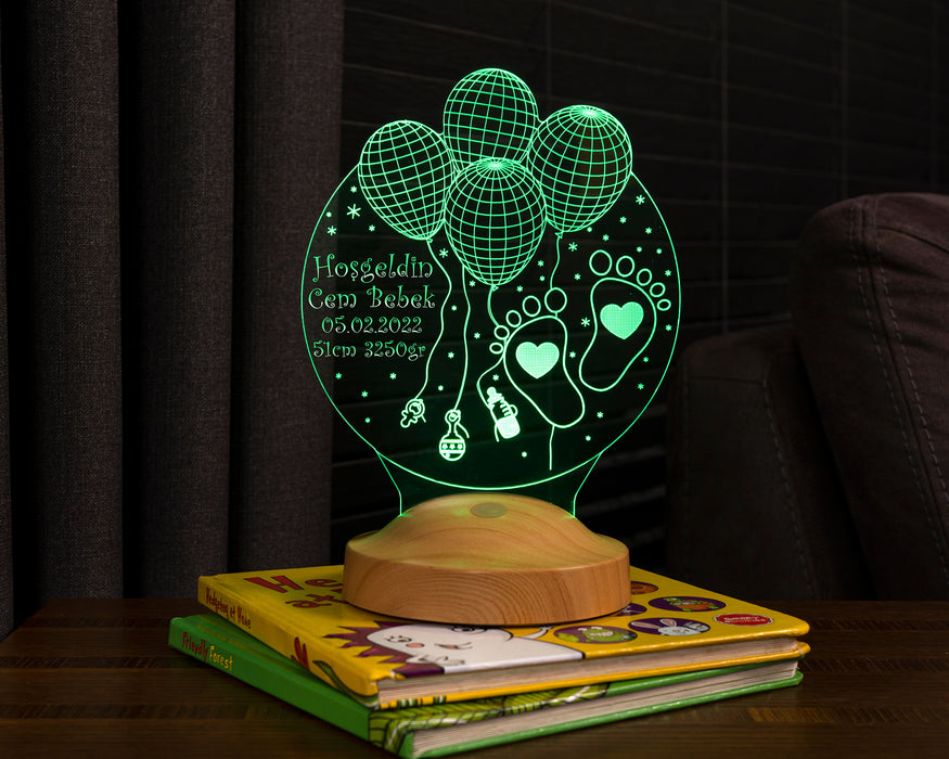 Hoş Geldin Bebek Hediyesi 3 Boyutlu Led Lamba, Bebek Görme Hediyesi, Yeni Doğan Bebek Hastane Hediyesi