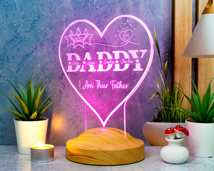 Daddy Kalp Şeklinde Babalar Günü Hediyesi, Kişiye Özel Daddy Hediye İsim Yazılı Led Lamba