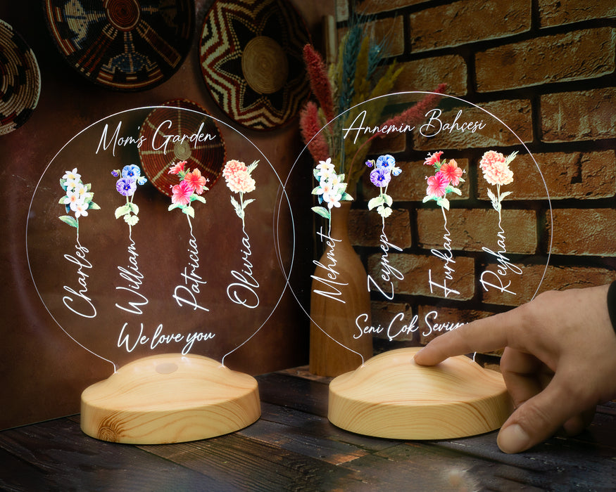 Annemin Bahçesi – Kişiye Özel Çiçekli Anneler Günü Hediyesi LED Lamba | Anneye & Kayınvalideye Hediye