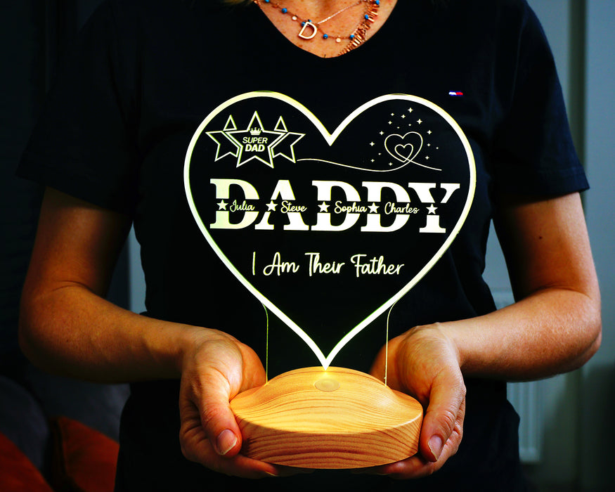 Daddy Kalp Şeklinde Babalar Günü Hediyesi, Kişiye Özel Daddy Hediye İsim Yazılı Led Lamba