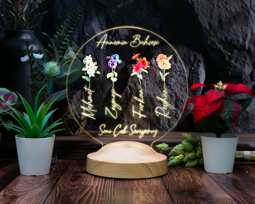 Annemin Bahçesi – Kişiye Özel Çiçekli Anneler Günü Hediyesi LED Lamba | Anneye & Kayınvalideye Hediye