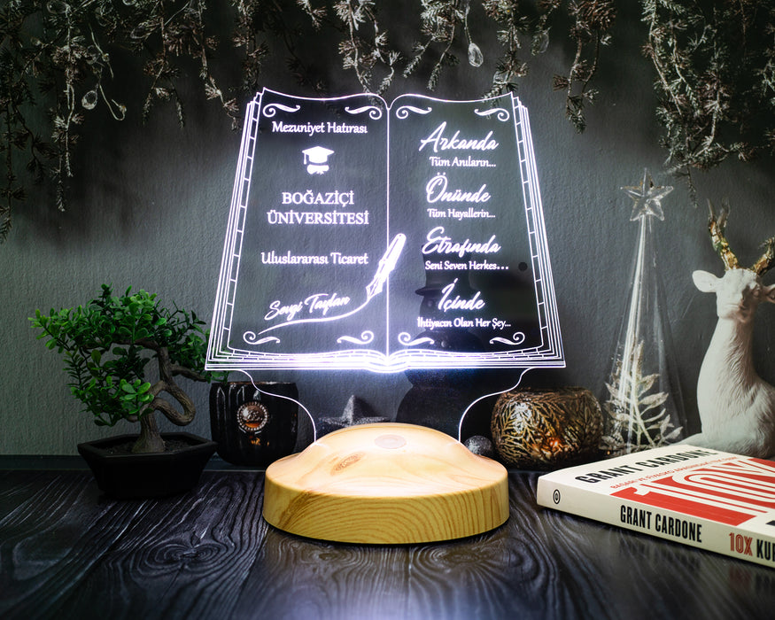 Mezuniyet Hediyesi LED Kitap Lamba / Kişiye Özel Kitap Mezuniyet Hediyesi / Okul Mezuniyetine Özel Hediye