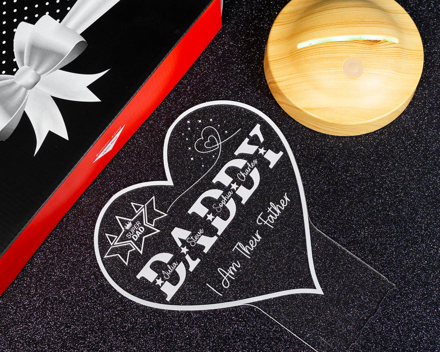 Daddy Kalp Şeklinde Babalar Günü Hediyesi, Kişiye Özel Daddy Hediye İsim Yazılı Led Lamba