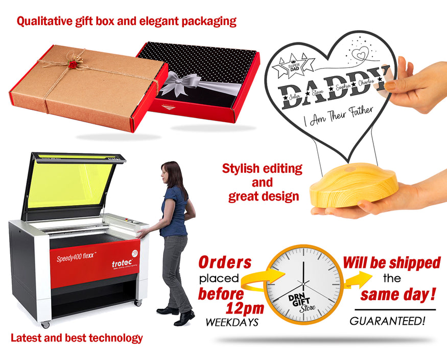 Daddy Kalp Şeklinde Babalar Günü Hediyesi, Kişiye Özel Daddy Hediye İsim Yazılı Led Lamba