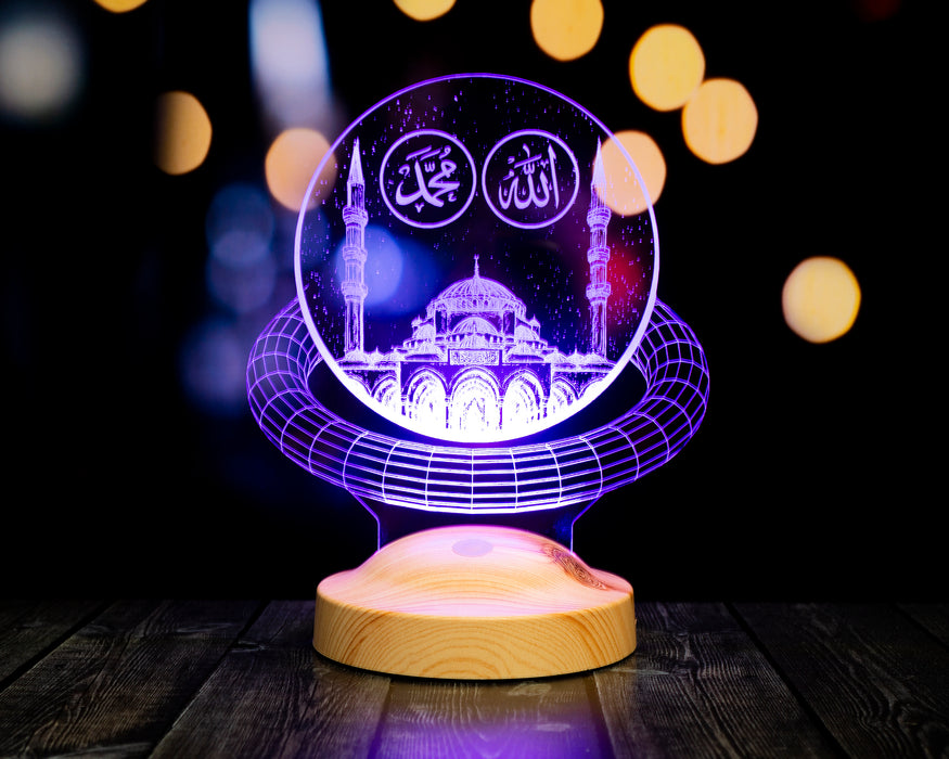 Allah ve Hz. Muhammed Yazılı Camii LED Lamba – Manevi Hediyelik