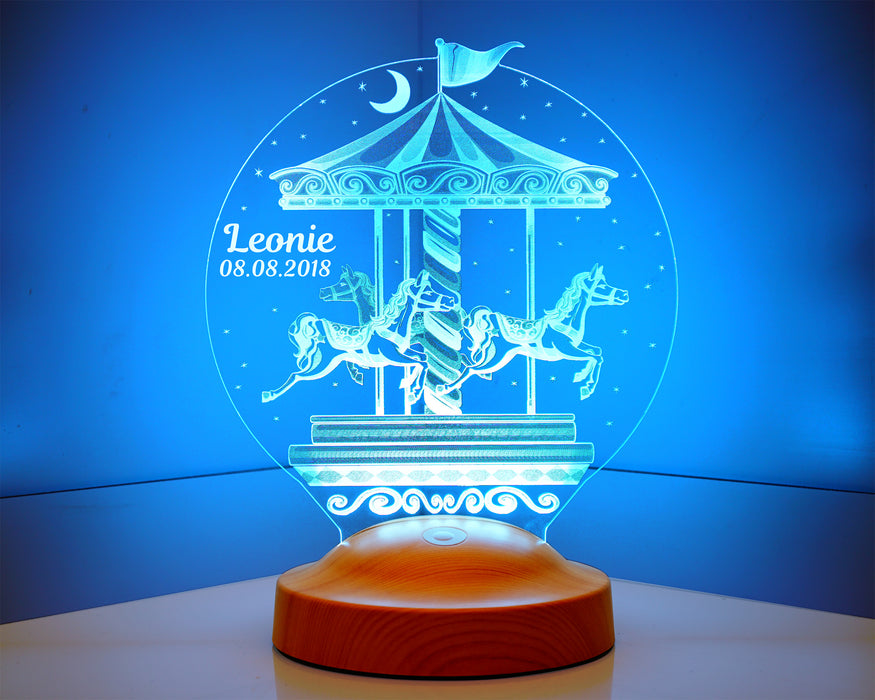 Atlıkarınca Led Lamba, İsimli Nostaljik Atlı Karınca Çocuk Odası Hediyesi Gece Lambası, Carousel Dekoratif Hediye Led Lamba