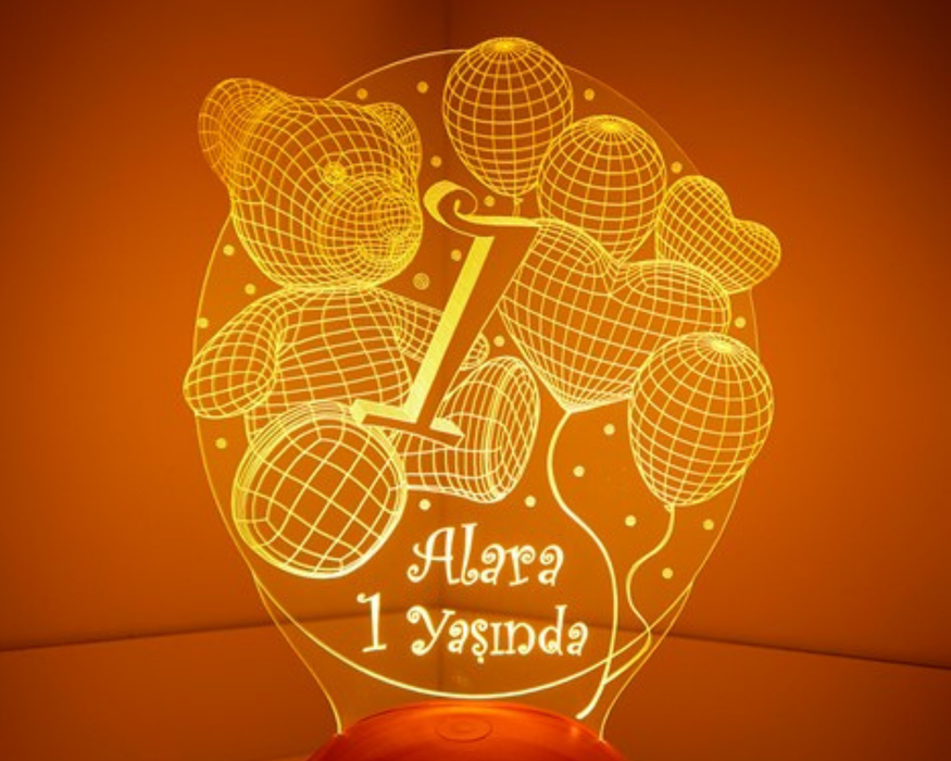 1 Yaşında Bebek Hediyesi 3D Led Lamba