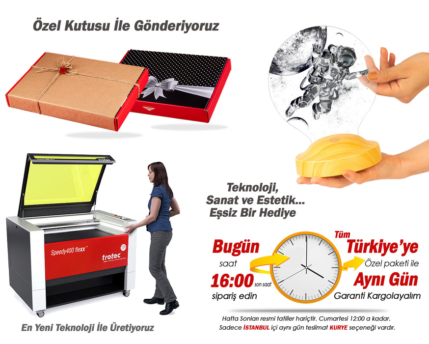 Astronot, Kozmonot, Astronot Hediyesi, Uzay Hediyesi, Kişiye Özel 3D Led Lamba