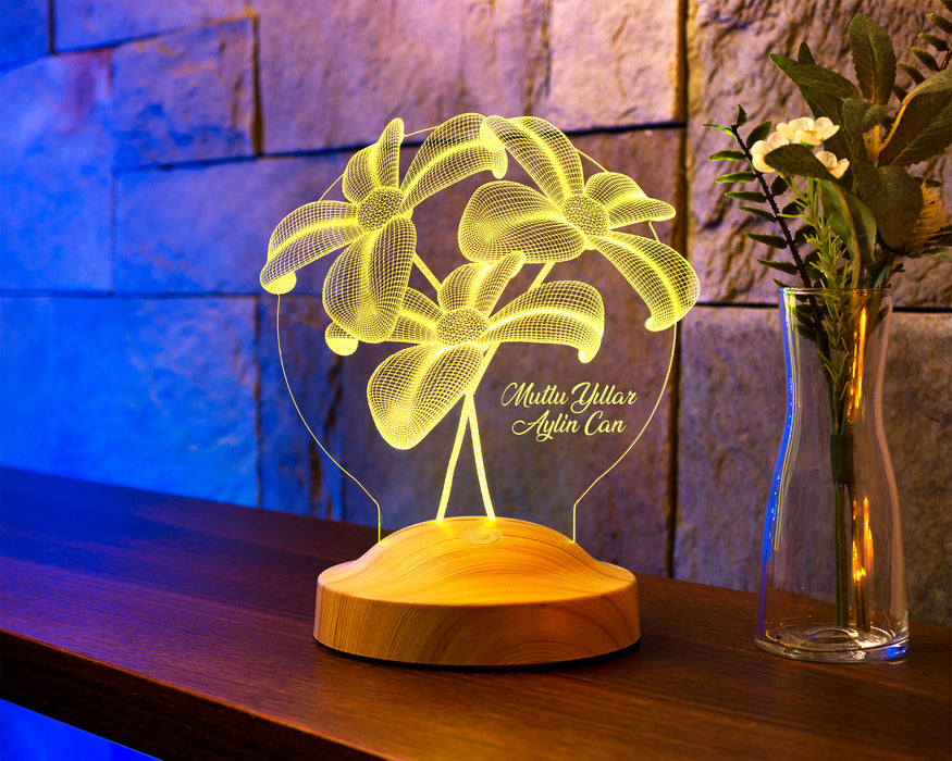Yeni Yıl Hediyesi Çiçek Buketi Tasarımlı Kişiye Özel Led Lamba