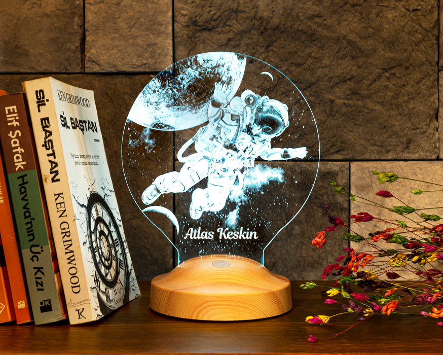 Astronot, Kozmonot, Astronot Hediyesi, Uzay Hediyesi, Kişiye Özel 3D Led Lamba