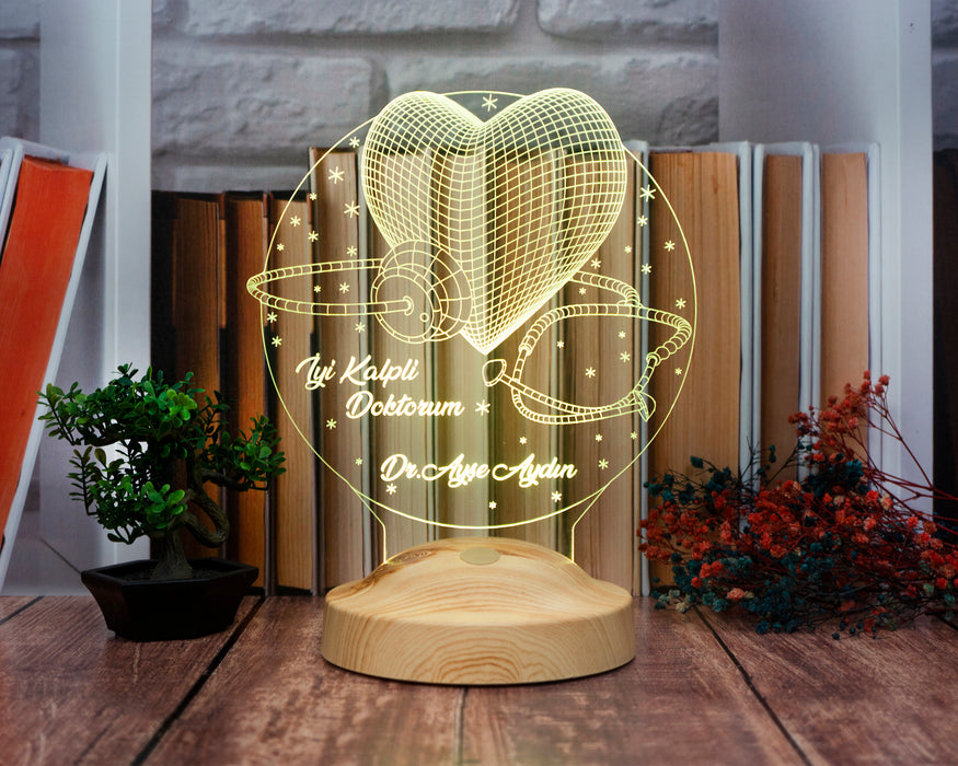 Doktora Hediye, İsimli Canım Doktorum Hediyes 3 Boyutlu Led Lamba 14 Mart Tıp Bayramı Hediyesi