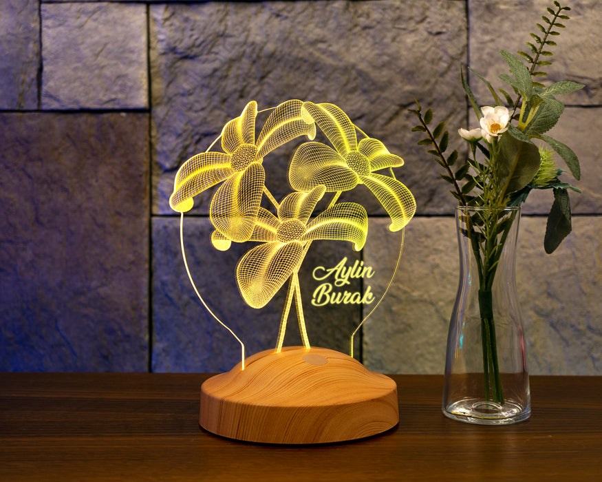 Çiçek Buketi Led Lamba, Sevgiliye Hediye, Sevgiliye Doğum Günü Hediye, Kişiye Özel 3D Led Lamba
