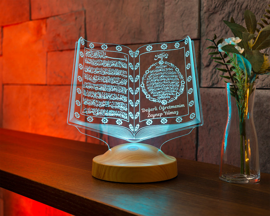 Öğretmenler Günü Hediyesi, Kuran-ı Kerim Modeli, Mezuniyet Hatıra Hediyesi, Öğretmene Hediye, Kişiye Özel Led Lamba