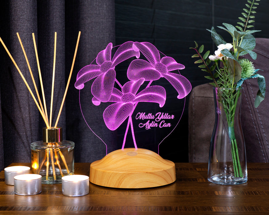 Yeni Yıl Hediyesi Çiçek Buketi Tasarımlı Kişiye Özel Led Lamba