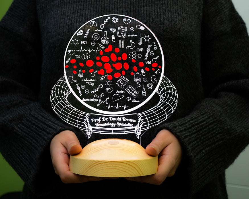 Hematoloji Uzmanı Hediyesi - Laborant Hediyesi - Laboratuvar Çalışanına Hediye Kişiye Özel Led Lamba