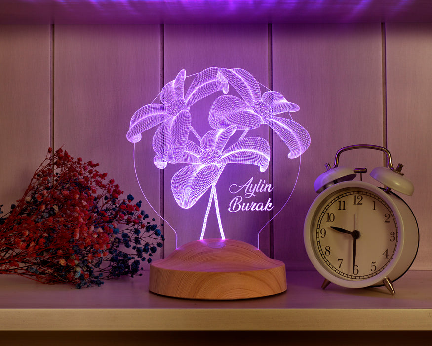 Çiçek Buketi Led Lamba, Sevgiliye Hediye, Sevgiliye Doğum Günü Hediye, Kişiye Özel 3D Led Lamba