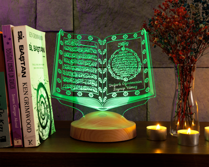 Öğretmenler Günü Hediyesi, Kuran-ı Kerim Modeli, Mezuniyet Hatıra Hediyesi, Öğretmene Hediye, Kişiye Özel Led Lamba