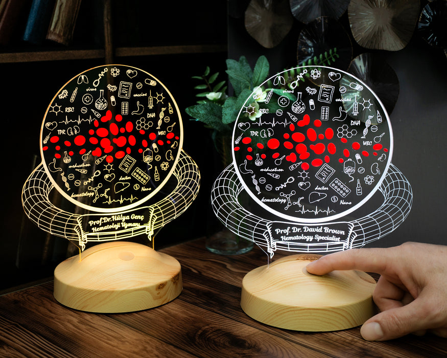 Hematoloji Uzmanı Hediyesi - Laborant Hediyesi - Laboratuvar Çalışanına Hediye Kişiye Özel Led Lamba