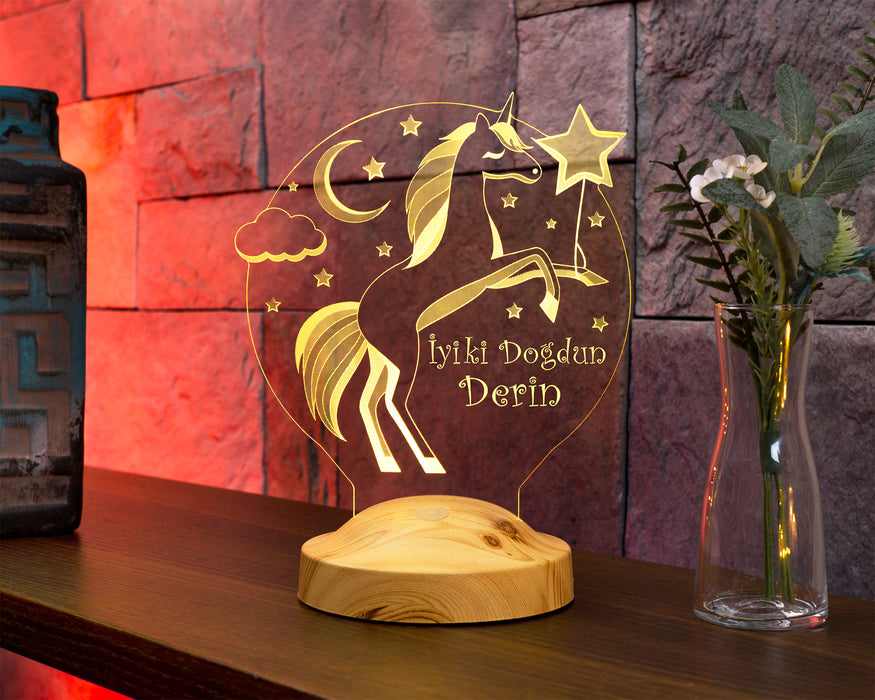 Unicorn İsimli Gece Lambası, Tek Boynuzlu At İsimli Kız Çocuk Odası Hediyesi Led Lamba, Unicorn Doğum Günü Parti Hediyesi