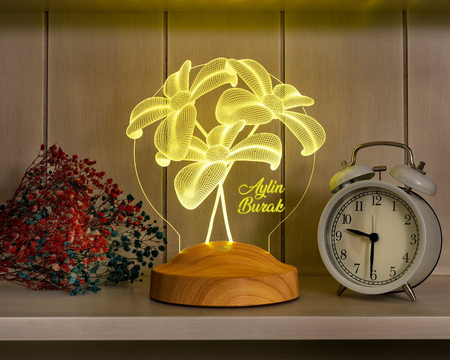Çiçek Buketi Led Lamba, Sevgiliye Hediye, Sevgiliye Doğum Günü Hediye, Kişiye Özel 3D Led Lamba