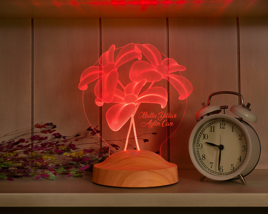 Yeni Yıl Hediyesi Çiçek Buketi Tasarımlı Kişiye Özel Led Lamba