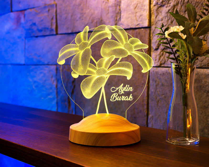 Çiçek Buketi Led Lamba, Sevgiliye Hediye, Sevgiliye Doğum Günü Hediye, Kişiye Özel 3D Led Lamba