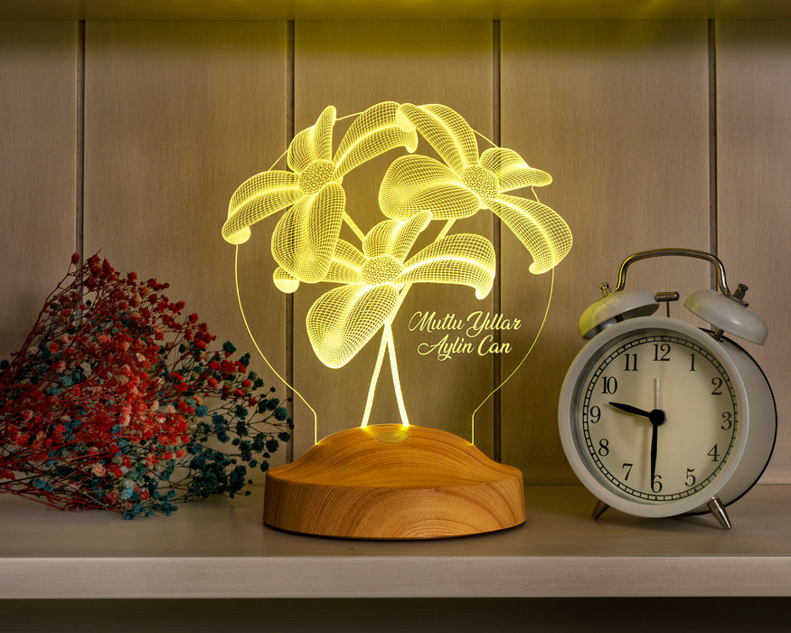 Yeni Yıl Hediyesi Çiçek Buketi Tasarımlı Kişiye Özel Led Lamba