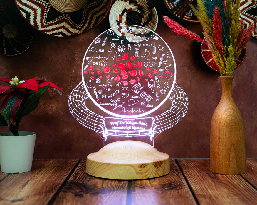 Hematoloji Uzmanı Hediyesi - Laborant Hediyesi - Laboratuvar Çalışanına Hediye Kişiye Özel Led Lamba