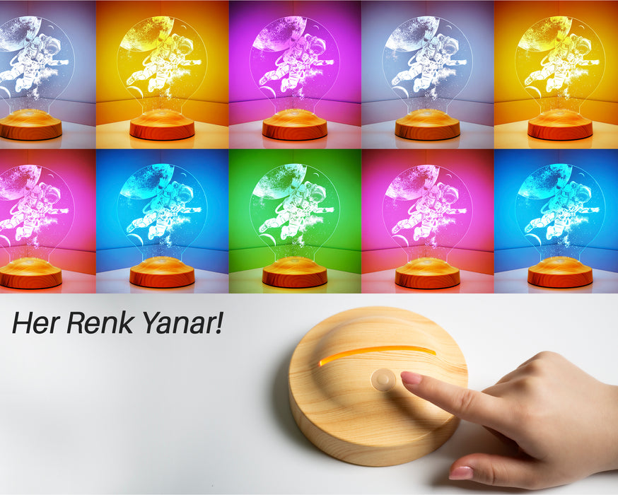 Astronot, Kozmonot, Astronot Hediyesi, Uzay Hediyesi, Kişiye Özel 3D Led Lamba