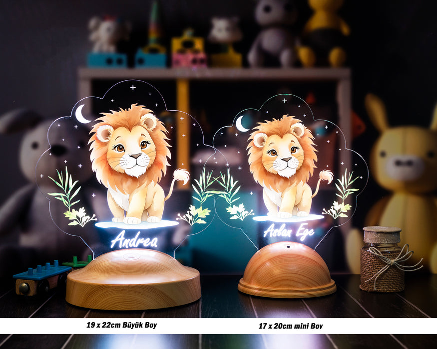 Aslan Figürlü LED Lamba – İsimli Çocuk Odası Hediyesi