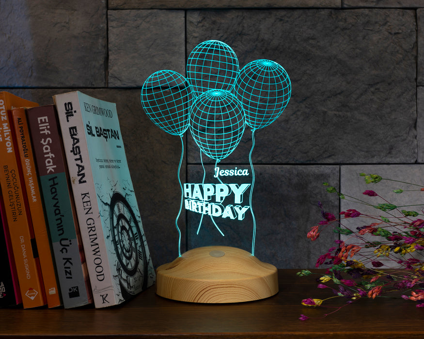 Kişiye Özel Doğum Günü Temalı Üç Boyutlu Balonlar Led Lamba