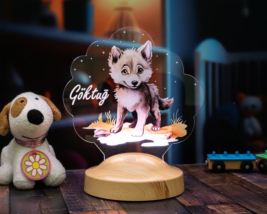 Sevimli Kurt Çocuk Odası Gece Lambası, Kurt Köpeği  Bebek Doğum Günü Hediyesi, İsimli Çocuk Hediyesi