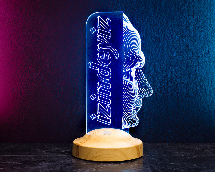 Atatürk Temalı Hediyelik Ürünler Atatürk İzindeyiz Gecelambası 3D Led Lamba, Atam İzindeyiz Sloganı, Ofis ve İşyeri Hediyesi