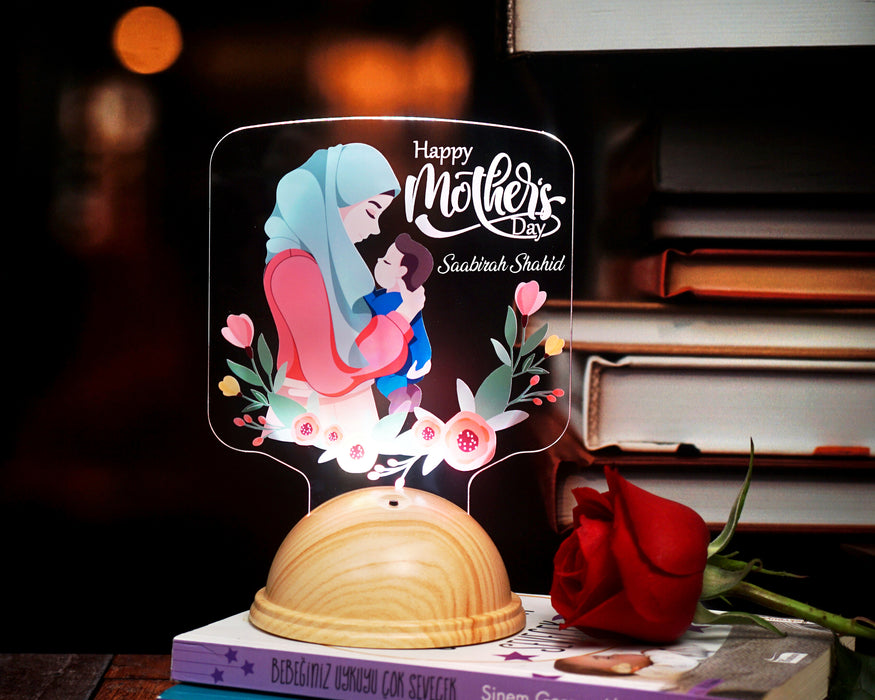 Başörtülü Anneye Özel LED Lamba – Kişiye Özel Anne ve Bebek Tasarımı