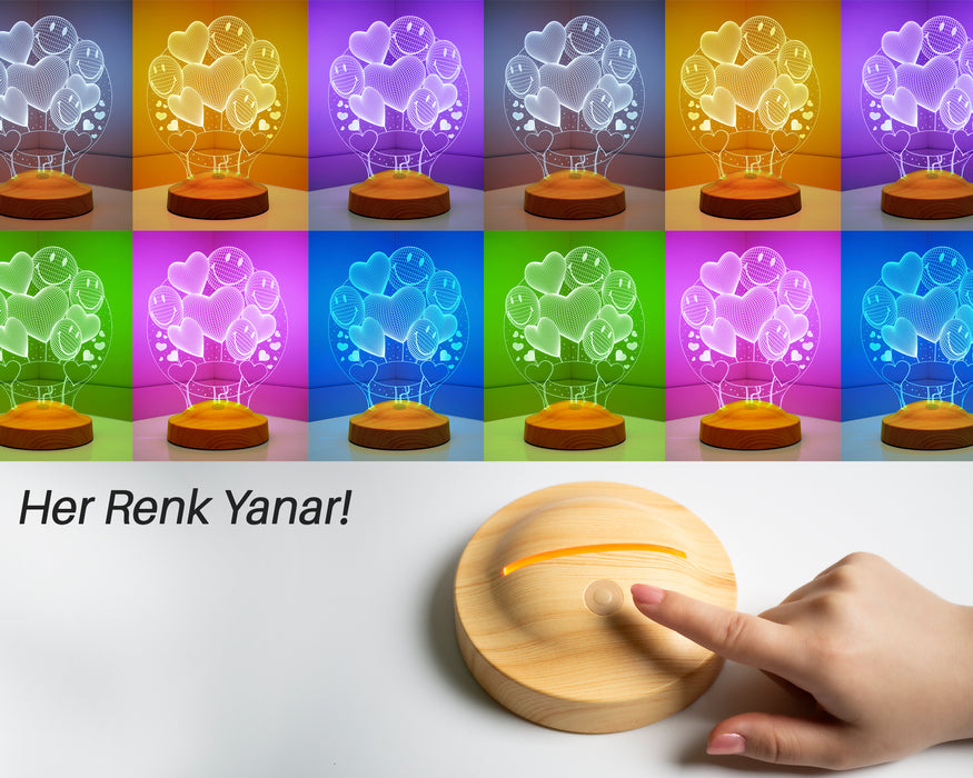 Kişiye Özel Sevgiliye, Eşe Hediye 3D Smiley Kalpler Küre Sevgililer Günü Hediyesi Led Lamba