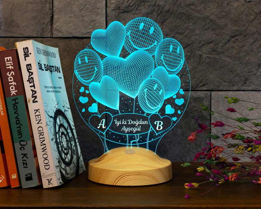 3D Smiley ve Kalpli LED Lamba – Sevgiliye Doğum Günü Hediyesi