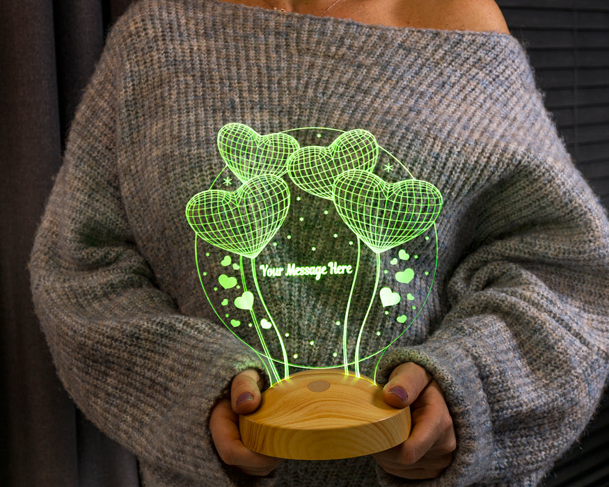 Çocuk Odası Hediyesi Balon Kalpler Kişiye Özel 3 Boyutlu Led Lamba