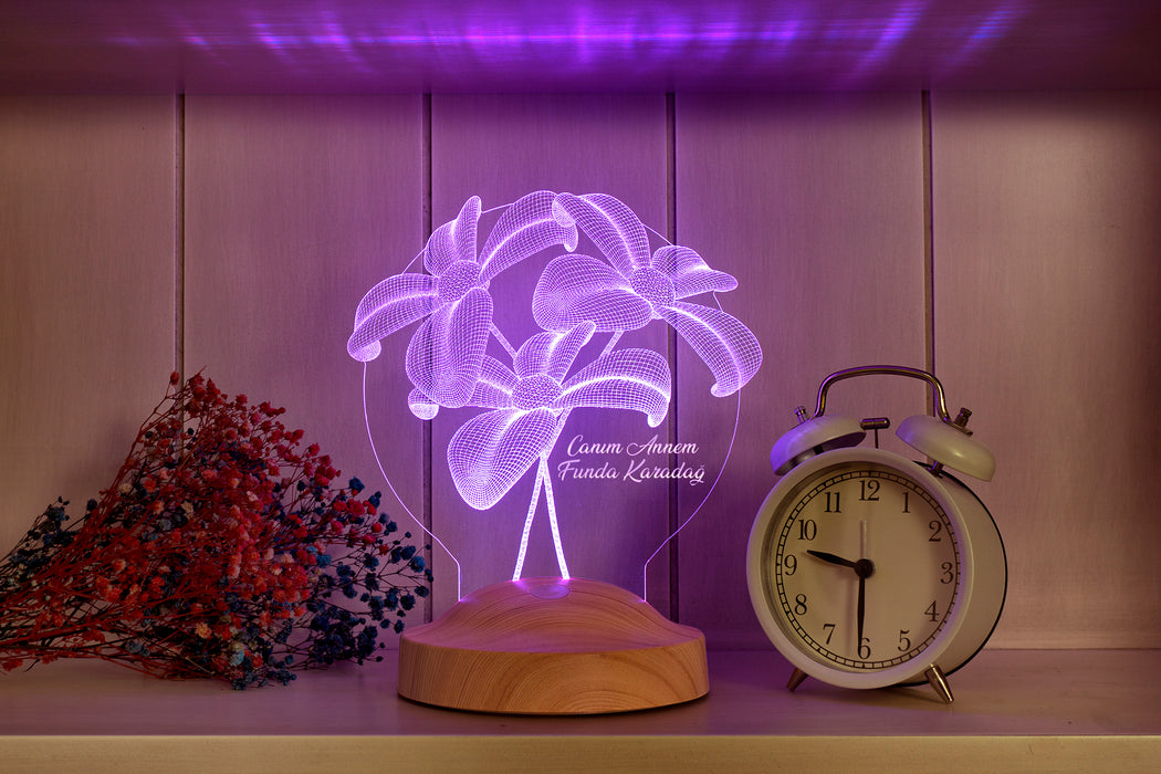 Anneye Çiçekli Hediye, Anneler Günü Hediyesi Çiçek Buketi Kişiye Özel Led Lamba