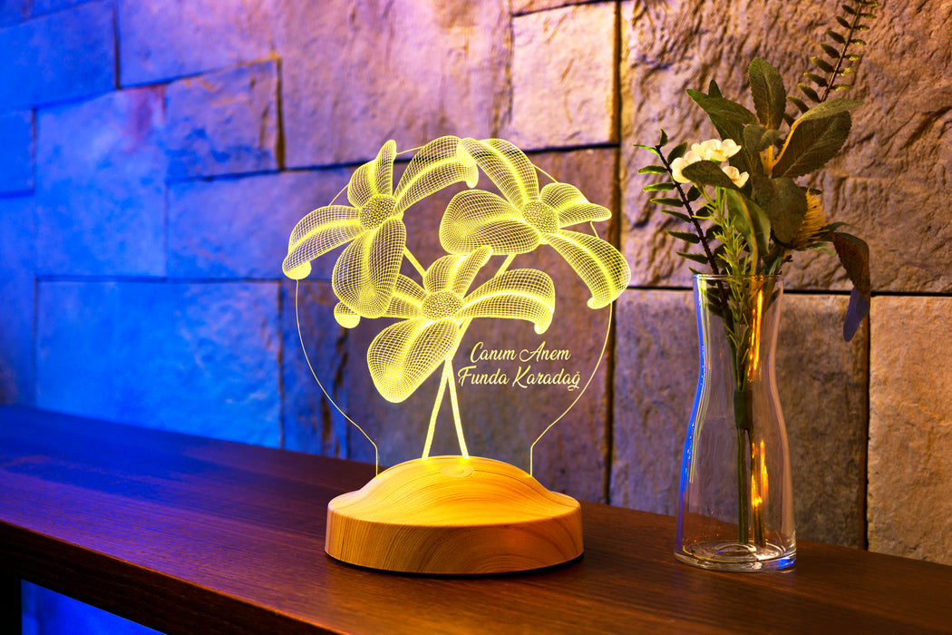 Anneye Çiçekli Hediye, Anneler Günü Hediyesi Çiçek Buketi Kişiye Özel Led Lamba