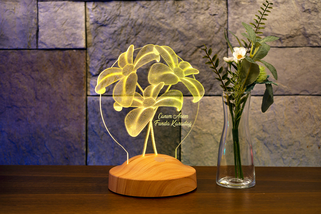 Anneye Çiçekli Hediye, Anneler Günü Hediyesi Çiçek Buketi Kişiye Özel Led Lamba