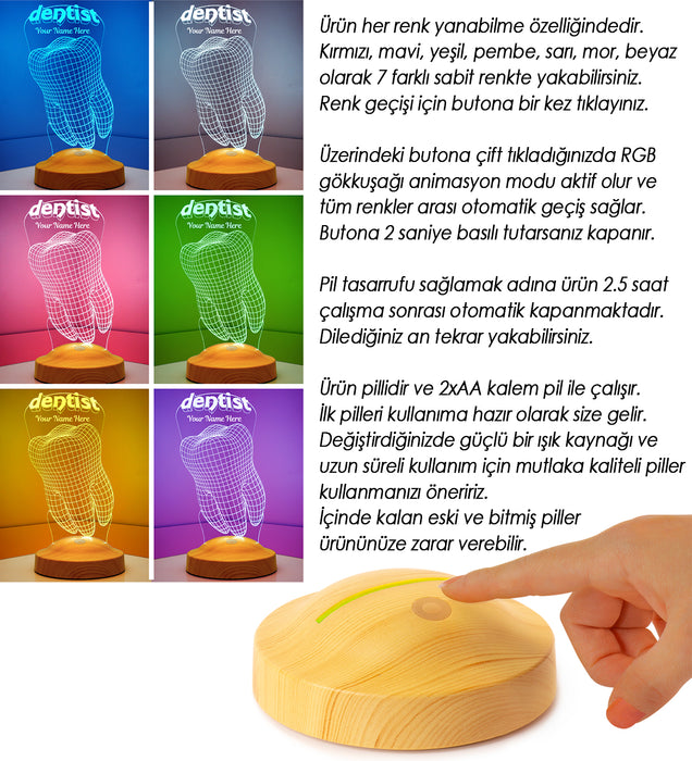 3D Diş Doktoru Figürlü LED Lamba – Kişiye Özel Diş Hekimi Hediyesi