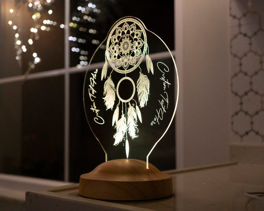 Dreamcatcher Gece Lambası Kişiye Özel Hediye, Düş Kapanı Rüya Kapanı Kişiselleştirilmiş Led Lamba, Chakra Ev ve Oda Dekoru