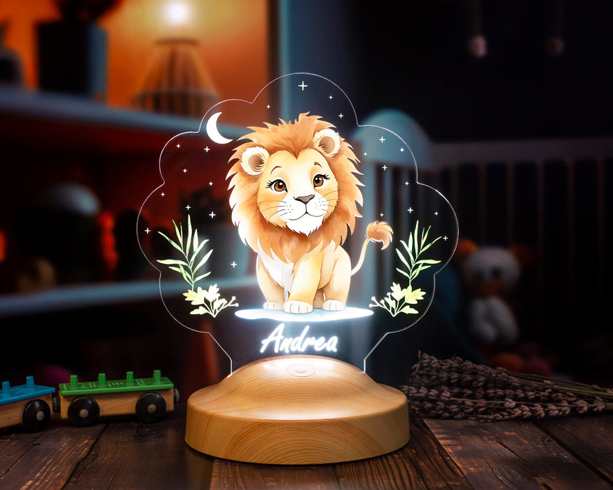 Aslan Figürlü LED Lamba – İsimli Çocuk Odası Hediyesi