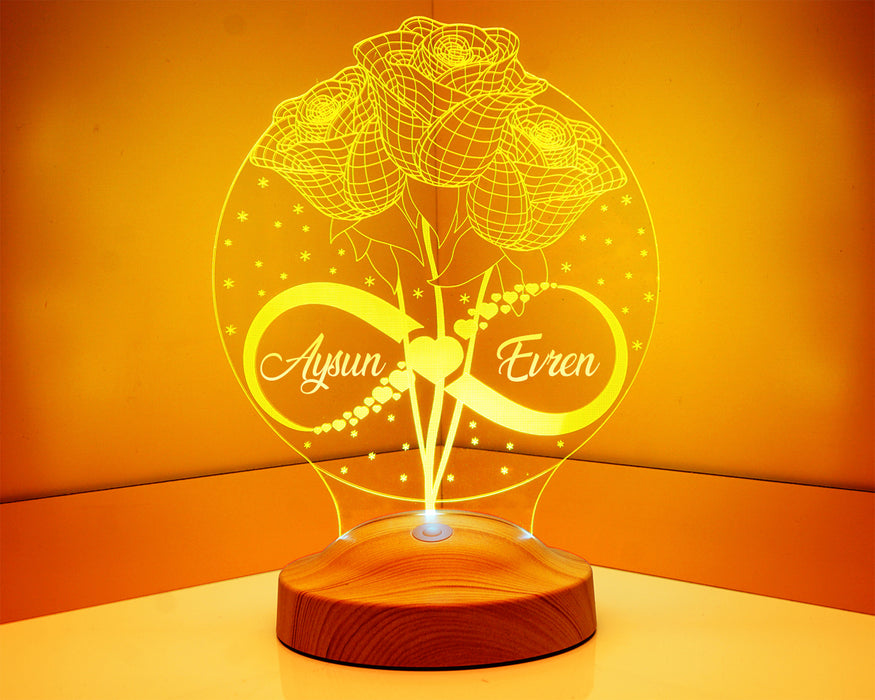 Güller Ve Sonsuzluk, Eşe Hediye, Sevgiliye Hediye 3 Boyutlu Led Lamba