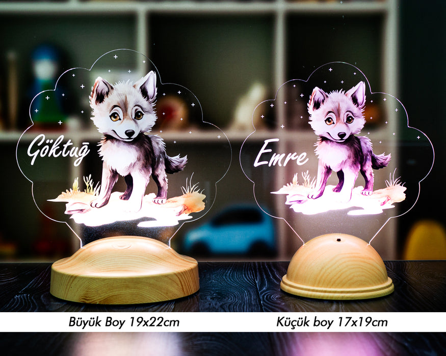 Sevimli Kurt Çocuk Odası Gece Lambası, Kurt Köpeği  Bebek Doğum Günü Hediyesi, İsimli Çocuk Hediyesi