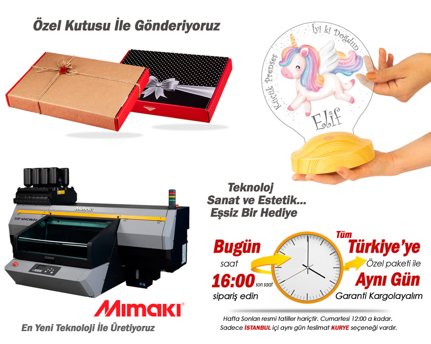 Unicorn Renkli Tek Boynuzlu At İsimli Kız Çocuk Odası Hediyesi Led Lamba, Unicorn Doğum Günü Parti Hediyesi