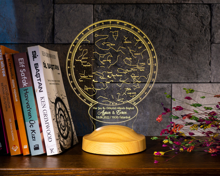Özel Gün Hediyesi Gökyüzü Yıldız Haritası, Horoskop Astroloji Haritası, Sevgiliye Hediye, Kişiye Özel İsimli Led Lamba