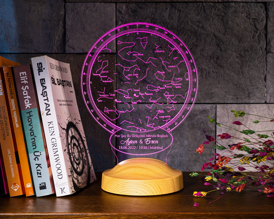 Özel Gün Hediyesi Gökyüzü Yıldız Haritası, Horoskop Astroloji Haritası, Sevgiliye Hediye, Kişiye Özel İsimli Led Lamba