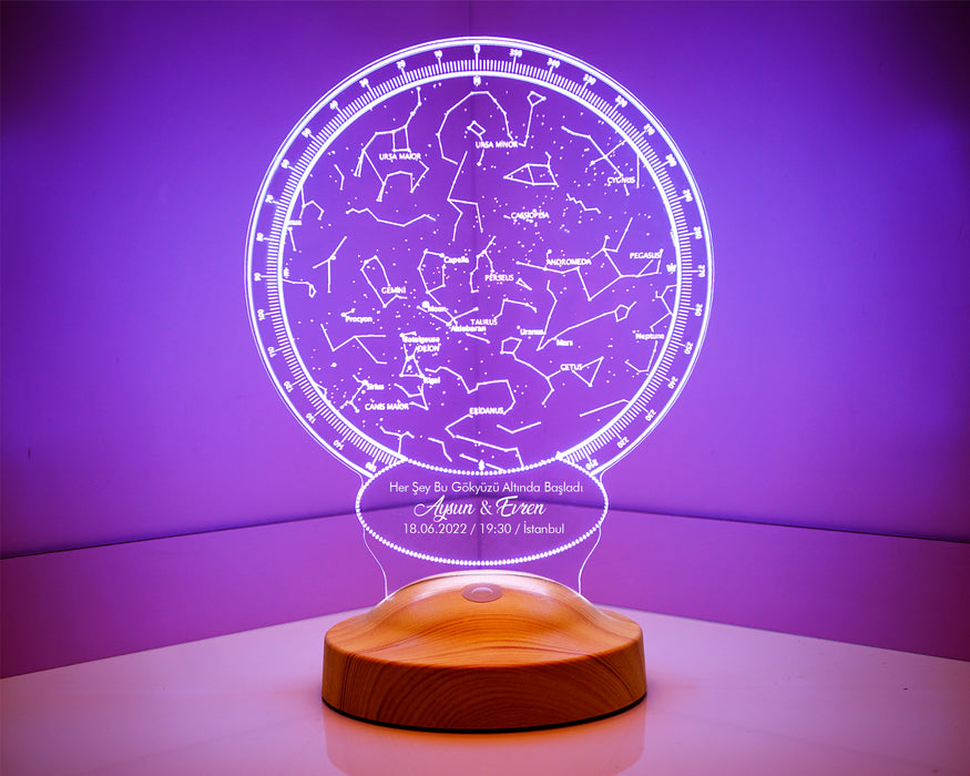 Özel Gün Hediyesi Gökyüzü Yıldız Haritası, Horoskop Astroloji Haritası, Sevgiliye Hediye, Kişiye Özel İsimli Led Lamba